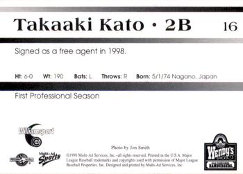 1998 Multi-Ad Williamsport Cubs #16 Takaaki Kato Back