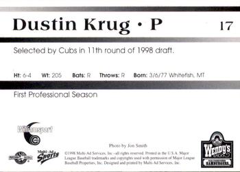 1998 Multi-Ad Williamsport Cubs #17 Dustin Krug Back