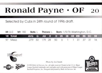 1998 Multi-Ad Williamsport Cubs #20 Ronald Payne Back