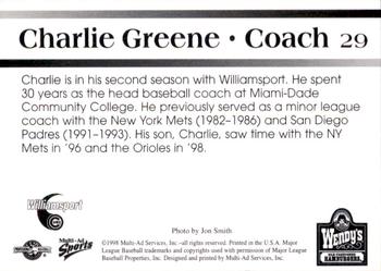 1998 Multi-Ad Williamsport Cubs #29 Charlie Greene Back