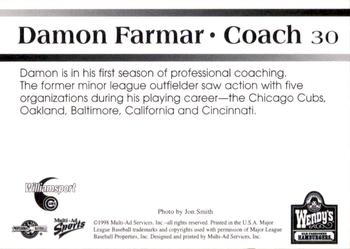 1998 Multi-Ad Williamsport Cubs #30 Damon Farmar Back