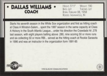 1998 Blueline Q-Cards Winston-Salem Warthogs #3 Dallas Williams Back