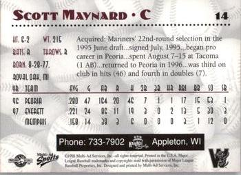 1998 Multi-Ad Wisconsin Timber Rattlers #14 Scott Maynard Back