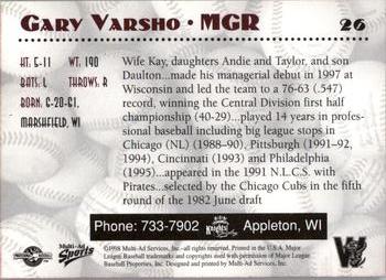 1998 Multi-Ad Wisconsin Timber Rattlers #26 Gary Varsho Back