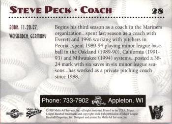 1998 Multi-Ad Wisconsin Timber Rattlers #28 Steve Peck Back