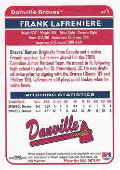 2012 Grandstand Danville Braves #NNO Frank Lafreniere Back