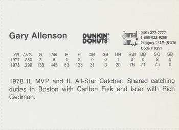 1997 Dunkin' Donuts Pawtucket Red Sox 25th Anniversary All-Stars #NNO Gary Allenson Back