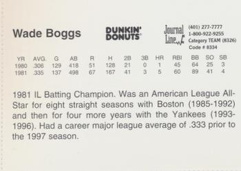 1997 Dunkin' Donuts Pawtucket Red Sox 25th Anniversary All-Stars #NNO Wade Boggs Back