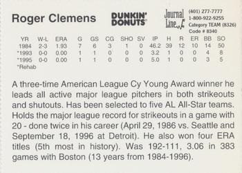 1997 Dunkin' Donuts Pawtucket Red Sox 25th Anniversary All-Stars #NNO Roger Clemens Back