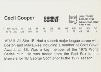 1997 Dunkin' Donuts Pawtucket Red Sox 25th Anniversary All-Stars #NNO Cecil Cooper Back