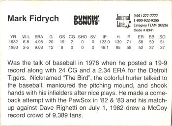 1997 Dunkin' Donuts Pawtucket Red Sox 25th Anniversary All-Stars #NNO Mark Fidrych Back