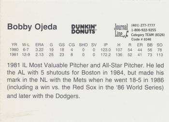 1997 Dunkin' Donuts Pawtucket Red Sox 25th Anniversary All-Stars #NNO Bobby Ojeda Back