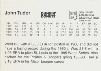1997 Dunkin' Donuts Pawtucket Red Sox 25th Anniversary All-Stars #NNO John Tudor Back