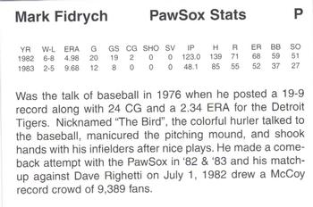1997 Pawtucket Red Sox 25th Anniversary #NNO Mark Fidrych Back