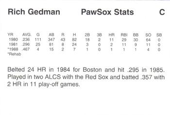 1997 Pawtucket Red Sox 25th Anniversary #NNO Rich Gedman Back