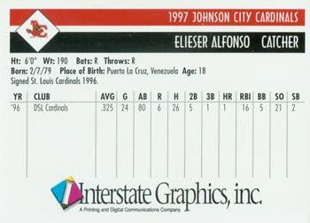 1997 Johnson City Cardinals #NNO Eliezer Alfonzo Back