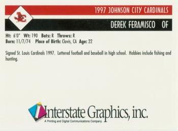 1997 Johnson City Cardinals #NNO Derek Feramisco Back