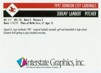 1997 Johnson City Cardinals #NNO Jeremy Lambert Back