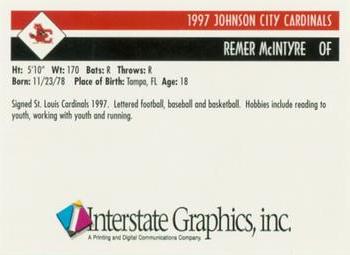 1997 Johnson City Cardinals #NNO Remer McIntyre Back
