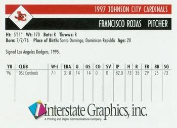 1997 Johnson City Cardinals #NNO Francisco Rojas Back