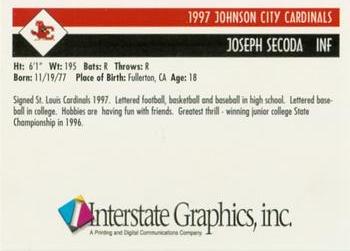 1997 Johnson City Cardinals #NNO Joseph Secoda Back