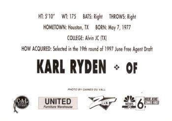 1997 Idaho Falls Braves #NNO Karl Ryden Back