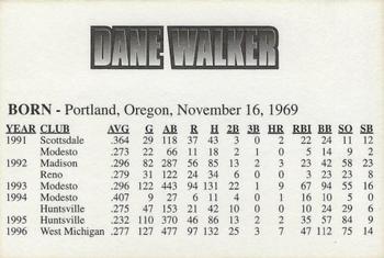 1997 Huntsville Stars #NNO Dane Walker Back