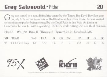 1997 Multi-Ad Fargo-Moorhead RedHawks #20 Greg Salvevold Back