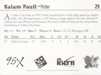 1997 Multi-Ad Fargo-Moorhead RedHawks #21 Kalam Paull Back