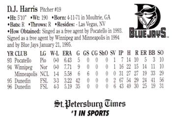 1997 St. Petersburg Times Dunedin Blue Jays Family Night #NNO D.J. Harris Back