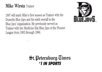 1997 St. Petersburg Times Dunedin Blue Jays Family Night #NNO Mike Wirsta Back