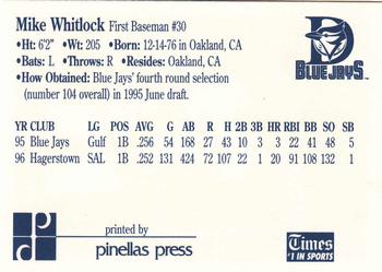 1997 Dunedin Blue Jays #30 Mike Whitlock Back