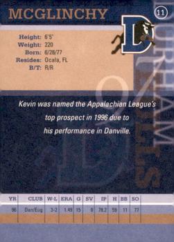 1997 Durham Bulls #11 Kevin McGlinchy Back