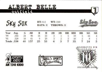 1997 Colorado Springs Sky Sox All-Time Team #1 Albert Belle Back