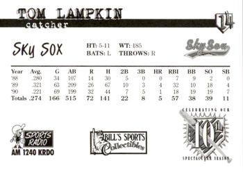1997 Colorado Springs Sky Sox All-Time Team #14 Tom Lampkin Back