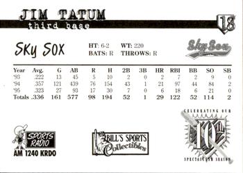 1997 Colorado Springs Sky Sox All-Time Team #18 Jim Tatum Back