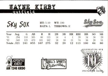 1997 Colorado Springs Sky Sox All-Time Team #24 Wayne Kirby Back