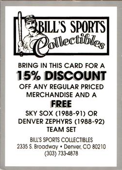 1997 Colorado Springs Sky Sox All-Time Team #NNO Sponsor Discount Card Front