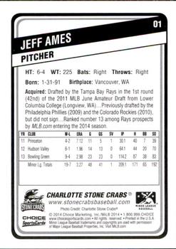 2014 Choice Charlotte Stone Crabs #01 Jeff Ames Back