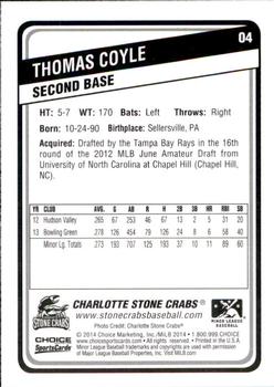 2014 Choice Charlotte Stone Crabs #04 Thomas Coyle Back