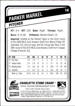 2014 Choice Charlotte Stone Crabs #14 Parker Markel Back