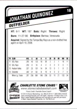 2014 Choice Charlotte Stone Crabs #18 Jonathan Quinonez Back
