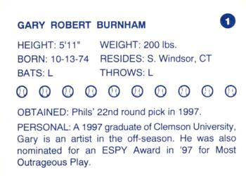 1997 Batavia Clippers #1 Gary Burnham Back
