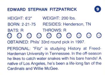 1997 Batavia Clippers #9 Edward Fitzpatrick Back