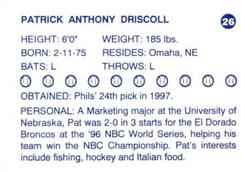 1997 Batavia Clippers #26 Patrick Driscoll Back