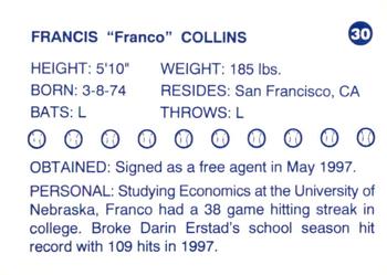 1997 Batavia Clippers #30 Franco Collins Back