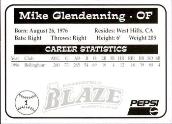 1997 Bakersfield Blaze (SGA) #1 Mike Glendenning Back