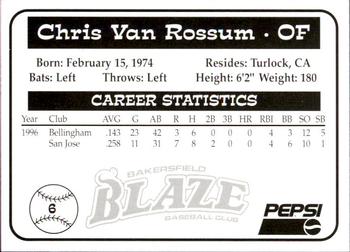 1997 Bakersfield Blaze (SGA) #6 Chris Van Rossum Back