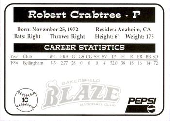 1997 Bakersfield Blaze (SGA) #10 Robert Crabtree Back