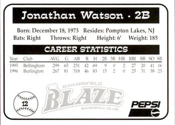 1997 Bakersfield Blaze (SGA) #12 Jonathan Watson Back